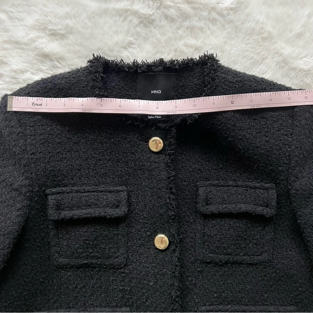 Mango Tweed Jacket Blazer with Fried Ends sz Large_10